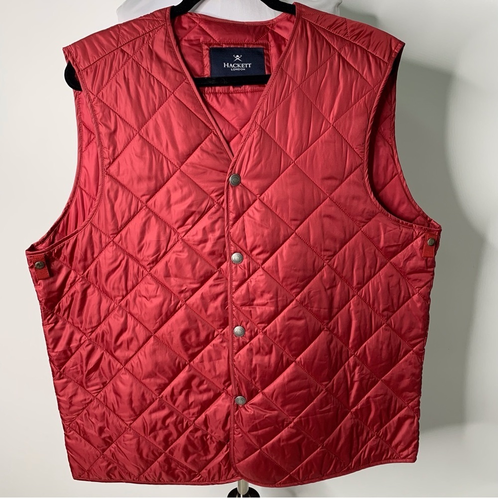 Hackett Men's Red Tailored Field Buttoned Polyester Diamond Quilted Vest Size XL